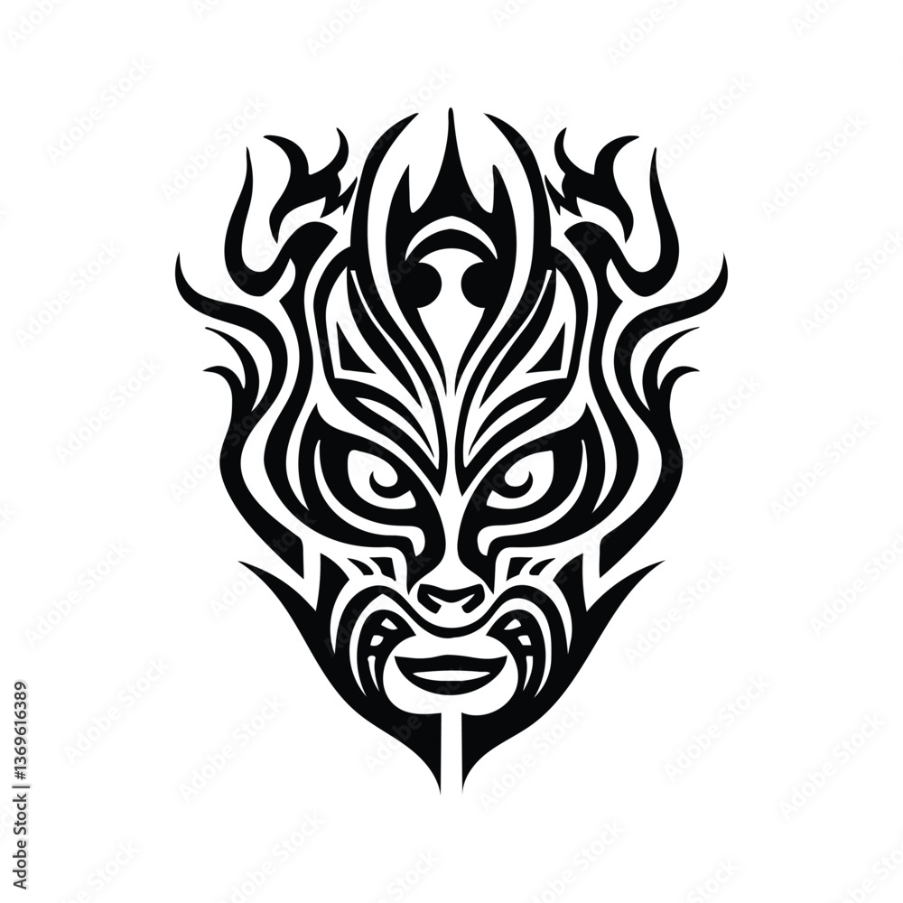 Naklejka premium A Polynesian mask tattoo silhouette clipart on a white background
