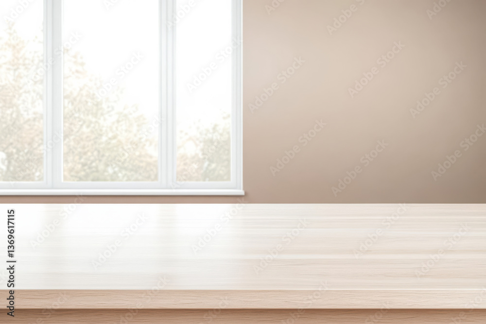 Bright and airy wooden tabletop with a neutral wall and natural light in a cozy room Bright and airy wooden tabletop with a neutral wall and natural light in a cozy room