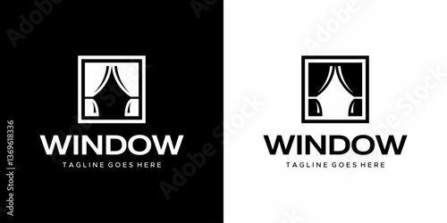 black and white window curtain vector logo