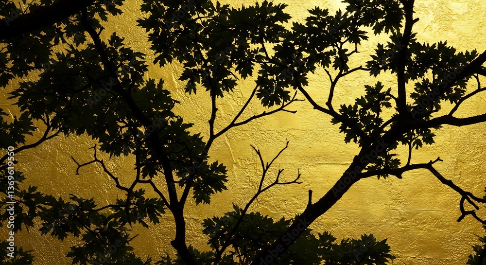 Naklejka premium Golden Hour Silhouette Trees Canopy. AI Generated