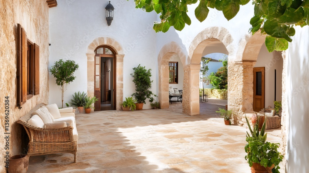 Obraz premium Mediterranean patio illuminating traditional spanish architecture in Majorca