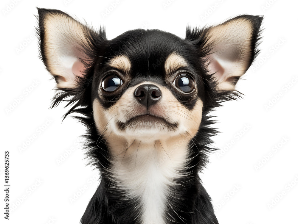 Close-up portrait of a cute chihuahua puppy with black and tan fur on a transparent background, concept for pet photography, animal websites, and veterinary clinics Close-up portrait of a cute chihuahua puppy with black and tan fur on a transparent background, concept for pet photography, animal websites, and veterinary clinics
