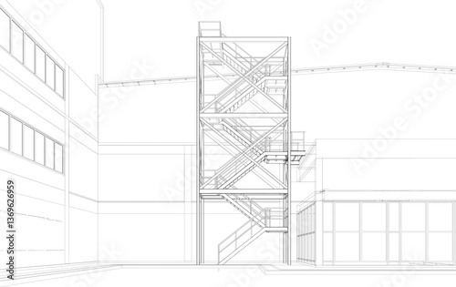 3D illustration of industrial project