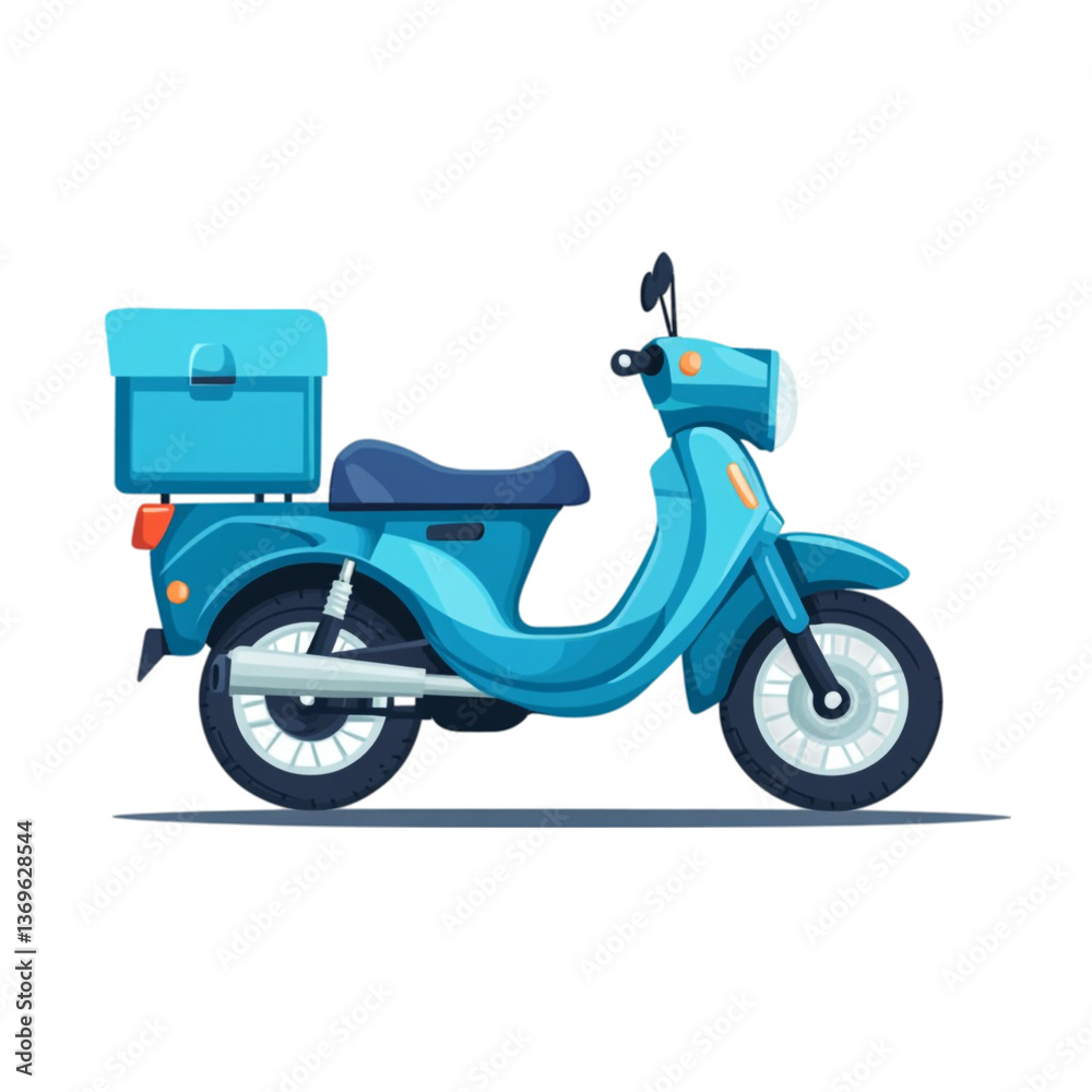 Blue Scooter with Delivery Box Transportation Vehicle Design, Blue Scooter with Delivery Box Transportation Vehicle Design,