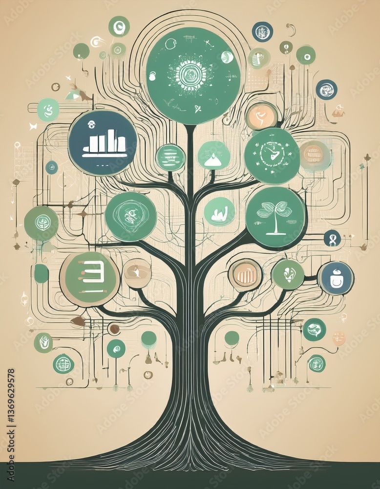 Fototapeta premium Digital tree with branches of business strategies,
