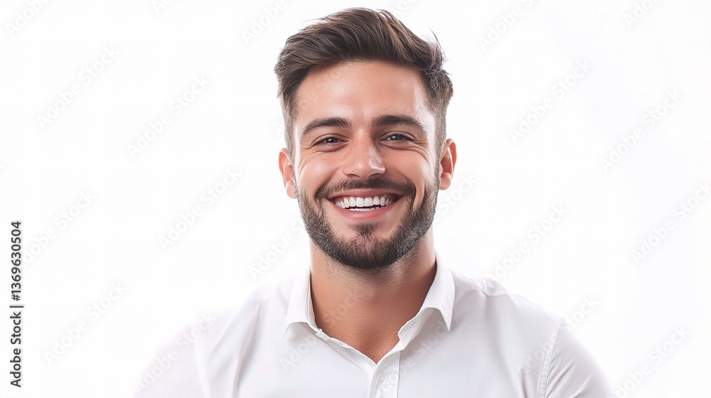 Happy Businessman Portrait on White Background with Bright Smile