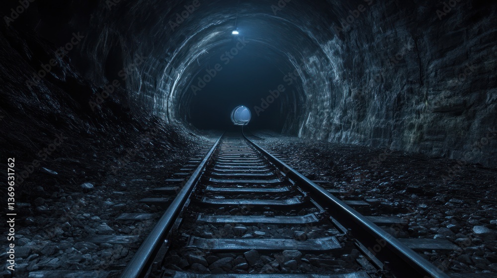 Naklejka premium Journey Through the Dark Tunnel: A Mystical Railway Adventure