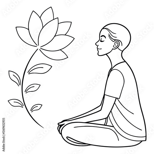 Minimalist Vector Line Art Illustration of a Meditating Person in a Peaceful Lotus Pose