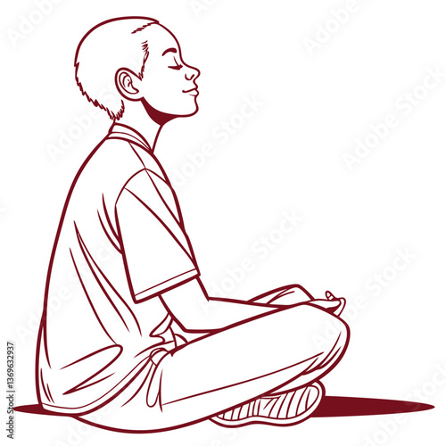 Minimalist Vector Line Art Illustration of a Meditating Person in a Peaceful Lotus Pose