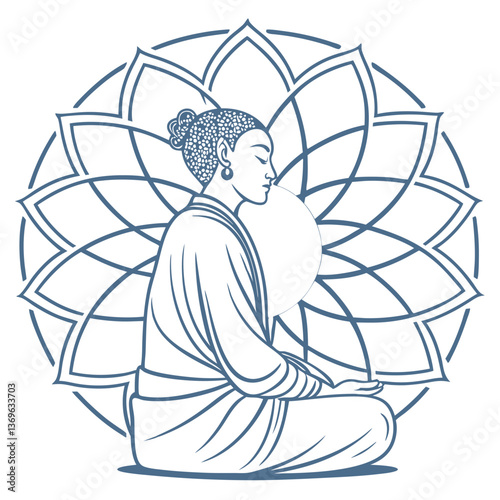 Minimalist Vector Line Art Illustration of a Meditating Person in a Peaceful Lotus Pose