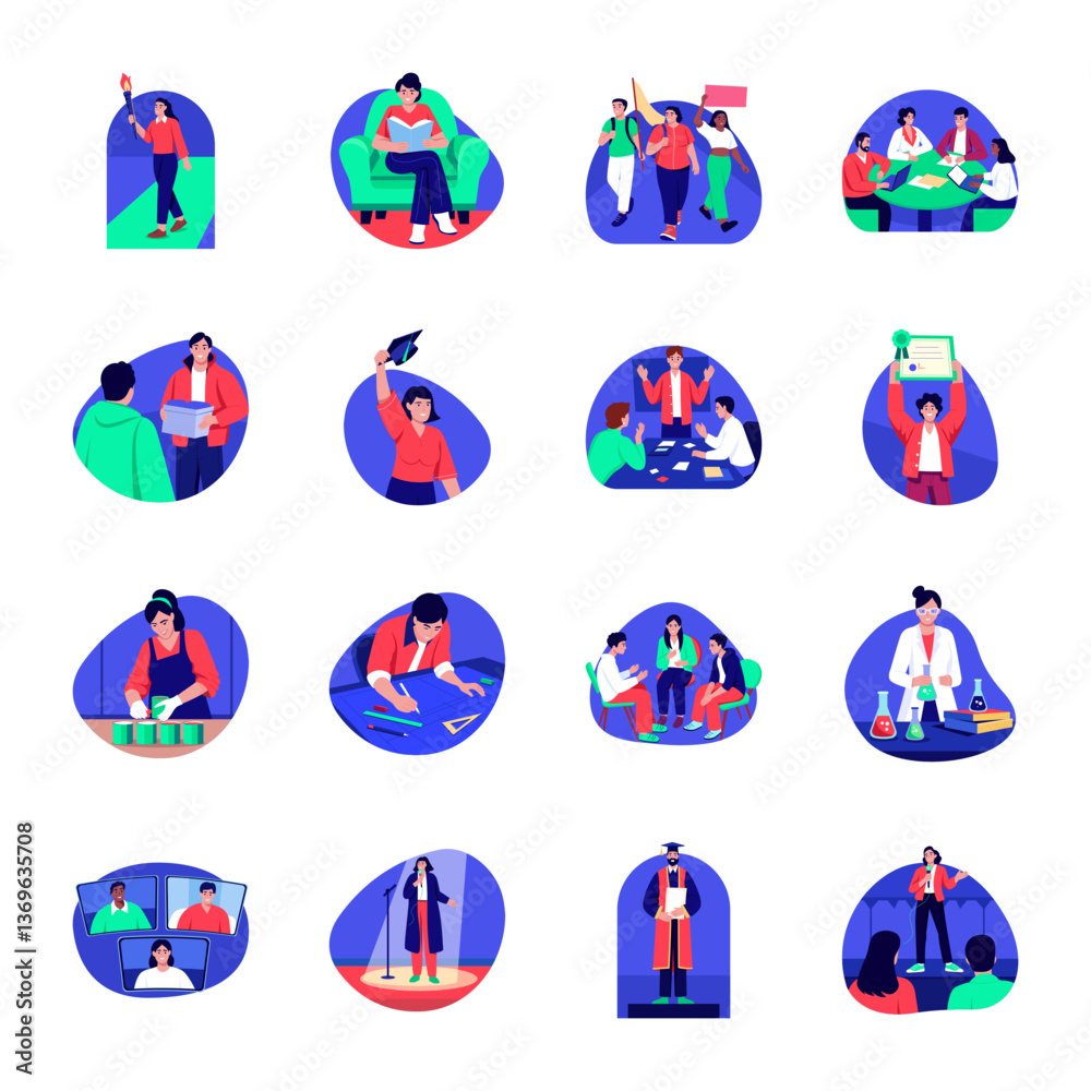 Fototapeta premium Collection of Leadership Skills Flat Illustrations