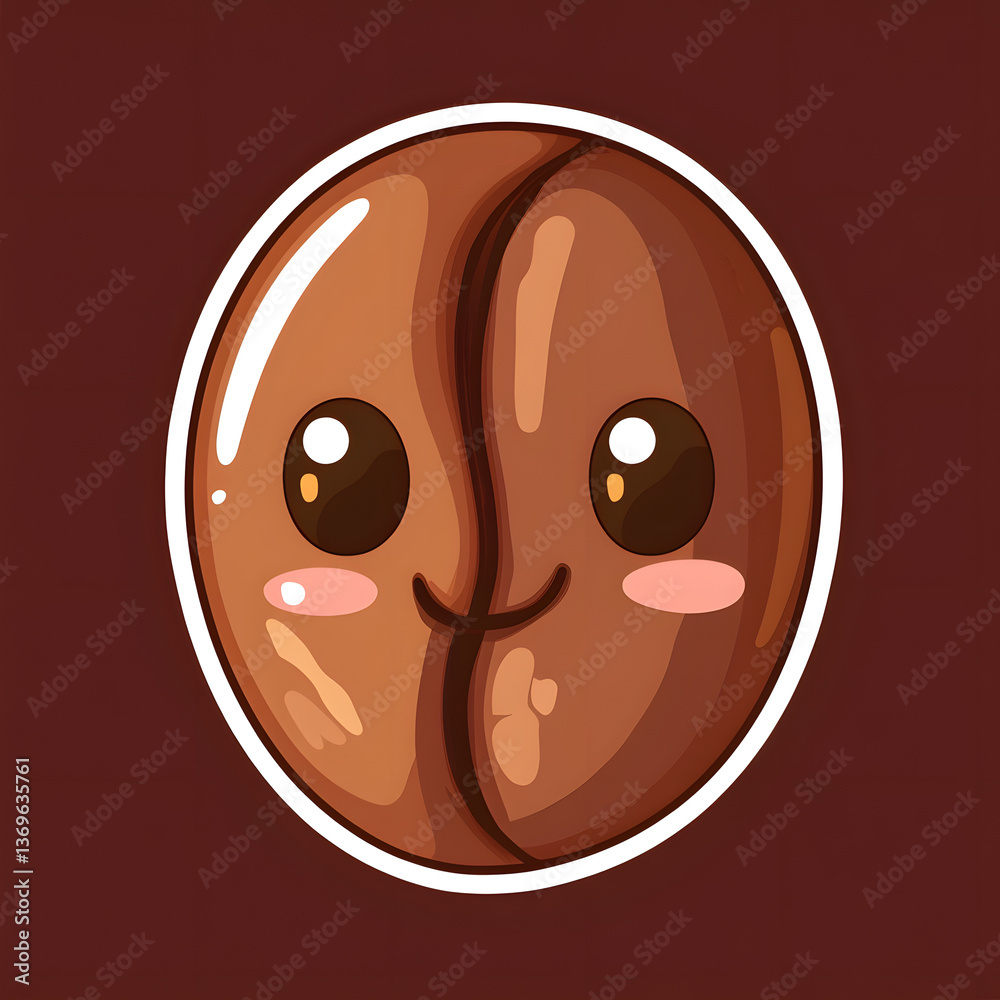 Fototapeta premium Cute Kawaii Cartoon Coffee Bean Character Illustration: Adorable and Cheerful Image for Modern Beverage Packaging Design