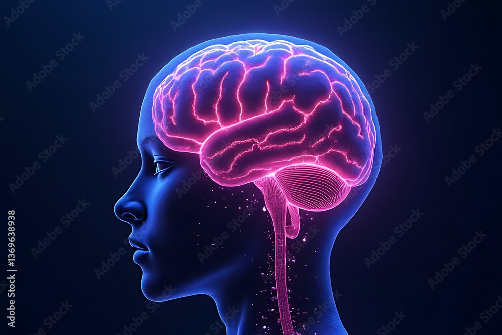 Exploring neural connections human brain visualization digital art dark background side view Exploring neural connections human brain visualization digital art dark background side view