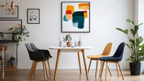 Wallpaper Mural Modern dining room with abstract art and plants. Torontodigital.ca