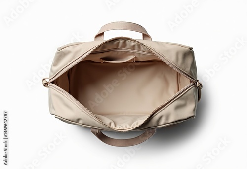 Organized Baby Gear: A Top-Down View of an Open Baby Kit Bag with a Clear Empty Space, Isolated on White with Margins

