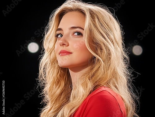 Blonde Woman with Red Dress, and Stage Lights.