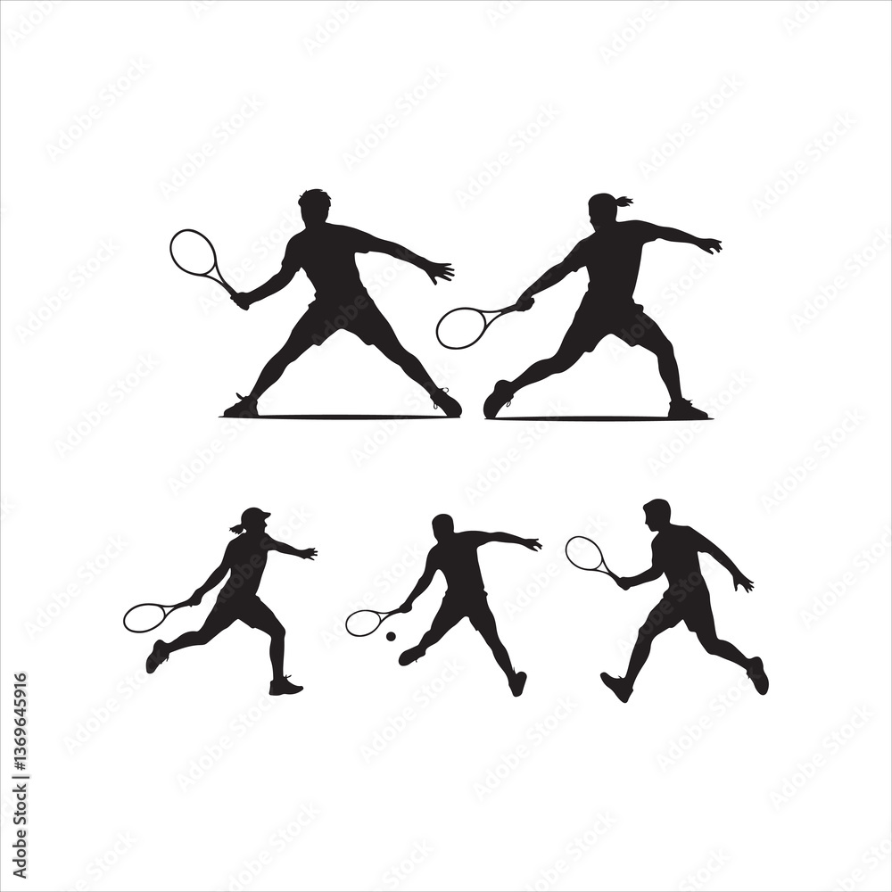 Obraz premium Tennis Players Silhouette Set Isolated On A White Background