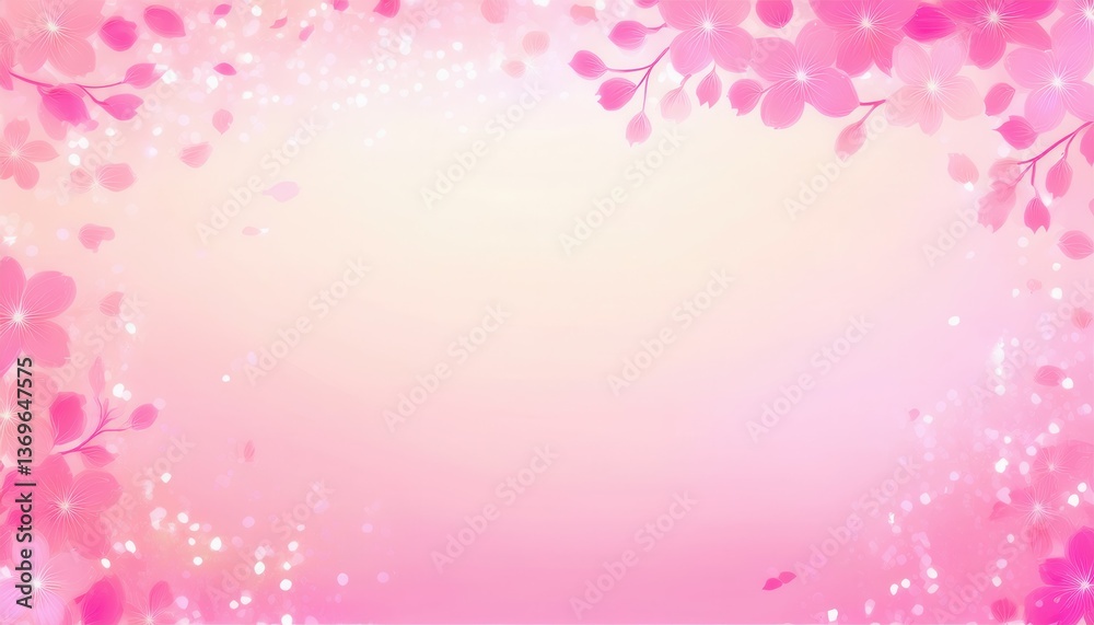 dreamy cherry blossom border with pink gradient, perfect for romantic card, digital illustration for soft charm dreamy cherry blossom border with pink gradient, perfect for romantic card, digital illustration for soft charm
