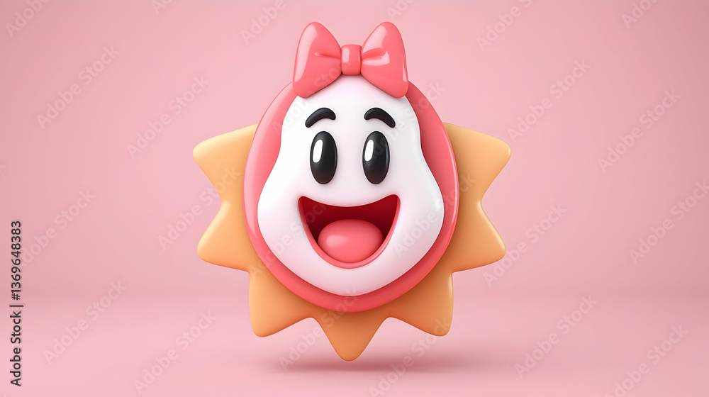 Fototapeta premium Happy Pink Cartoon Sun Character 3D Rendering
