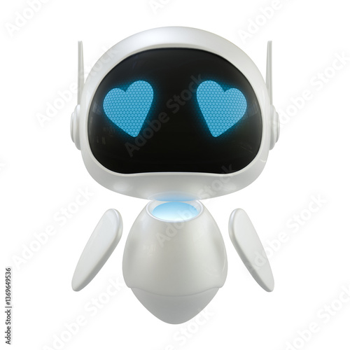 Artificial intelligence personal assistant robot with a falling in love gesture. Mini robot 3d character.