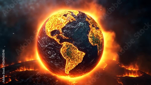 Conceptual visualization of global warming and climate change impacting our planet
