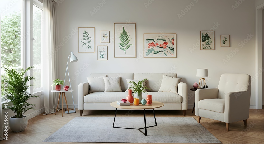 Obraz premium Charming Floral-Inspired Living Room