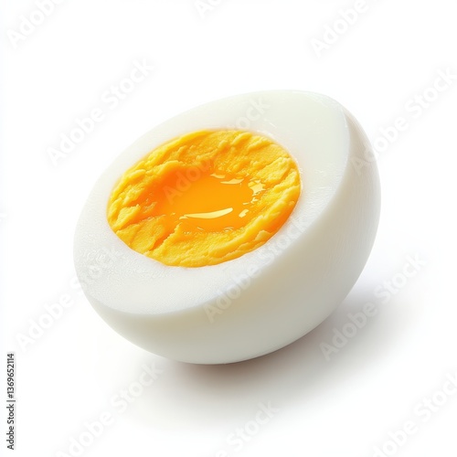 Single boiled egg halved to expose vibrant yolk and smooth white, highlighting culinary simplicity