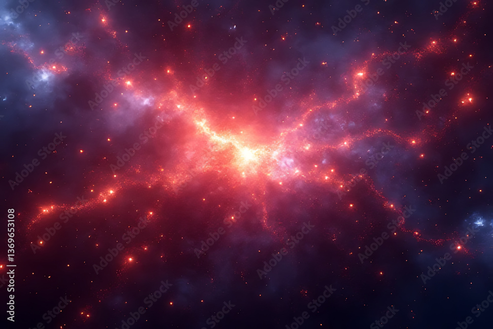 Fototapeta premium Cosmic explosion event nebula formation outer space digital art dark atmosphere wide view