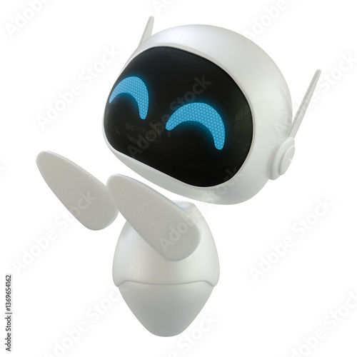 Artificial intelligence personal assistant robot with a pointing up gesture. Mini robot 3d character.