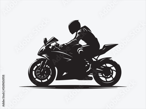  Motorcycle Rider Silhouette in Dynamic Pose with Bold Lines and Dramatic Contrast