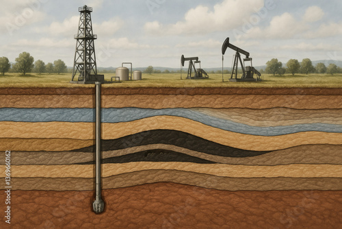 Vertical oil drilling through multiple rock formations