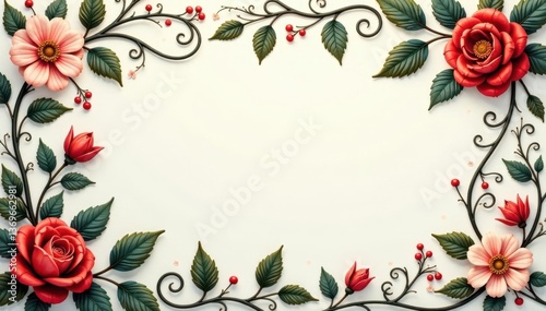 Intricate floral damask, swirling vines & leaves, damask, texture, design