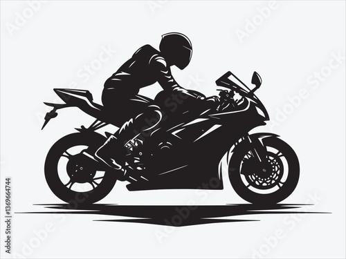  Motorcycle Rider Silhouette in Dynamic Pose with Bold Lines and Dramatic Contrast