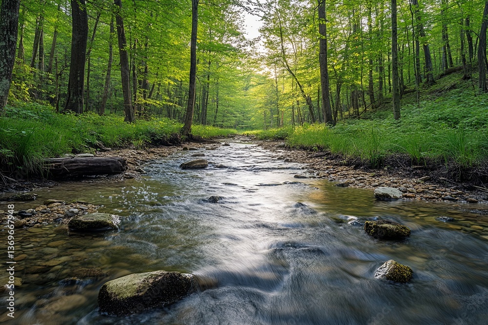 A winding river flows through a lush and green forest landscape A winding river flows through a lush and green forest landscape
