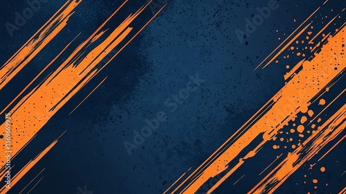 Abstract background design with diagonal orange brush strokes on dark navy backdrop.
