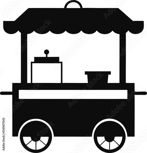 Street food cart silhouette vector illustration isolated on a white background. Street food vendor cart silhouette