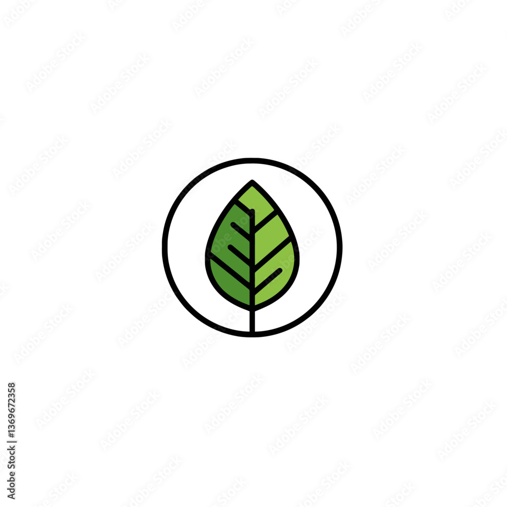Green leaf inside a black circle logo design Green leaf inside a black circle logo design