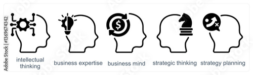 A set of 5 business icons as intellectual thinking, business expertise, business mind