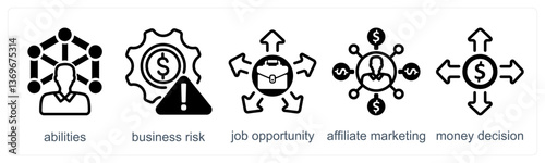 A set of 5 business icons as abilities, business risk, job opportunity