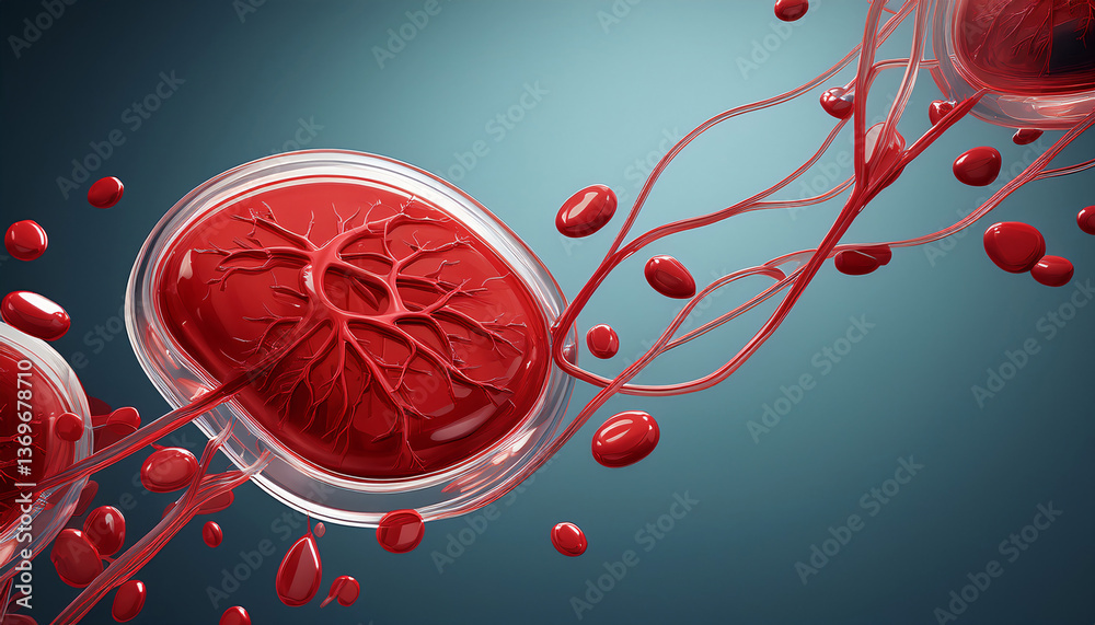 Fototapeta premium 3-14-066- Hyper realistic Blood Bone marrow transplantation immunology.. Emphasize the negative space (2)