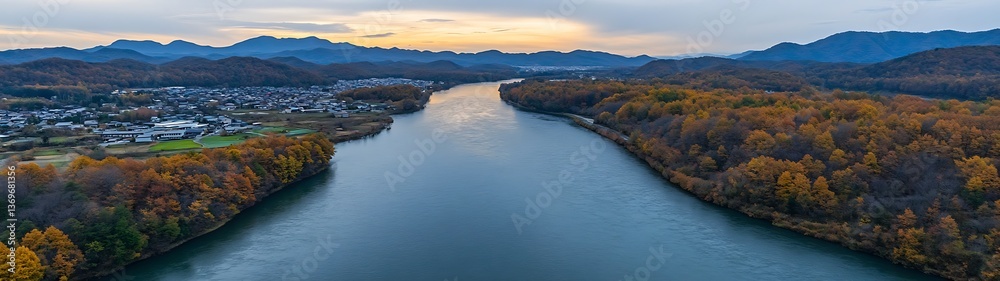 Fototapeta premium Autumn River Valley Panorama