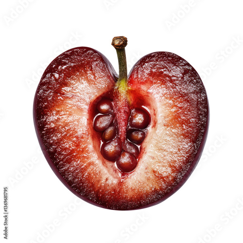 red cherry cut in half isolated on white background