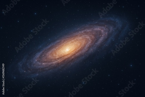 Spiral galaxy glowing in deep space