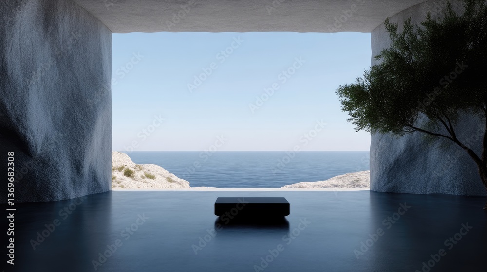 Fototapeta premium Modern interior with ocean view
