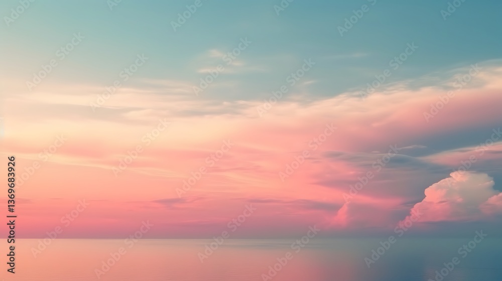 Fototapeta premium Serene Pink Sunset Over Calm Ocean Waters