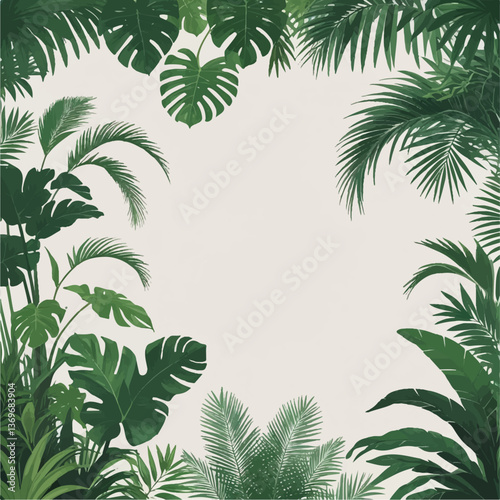 Lush Green Jungle Foliage with Exotic Leaves