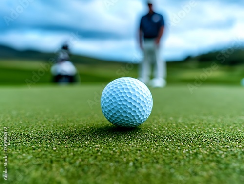 Golf Ball on Green with Player Putting.