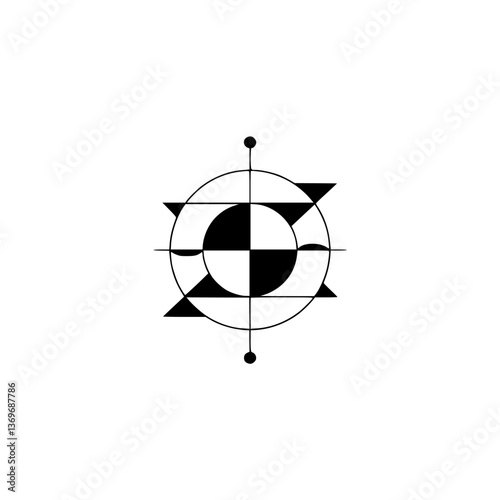 Abstract Geometric Compass: Black & White Design