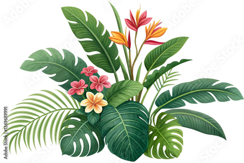 Lush Tropical Floral Arrangement with Bird of Paradise and Plumeria Flowers