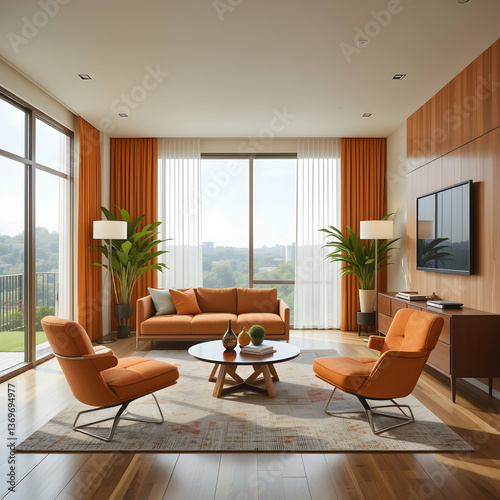 Modern Living Room Design Orange  Wood
